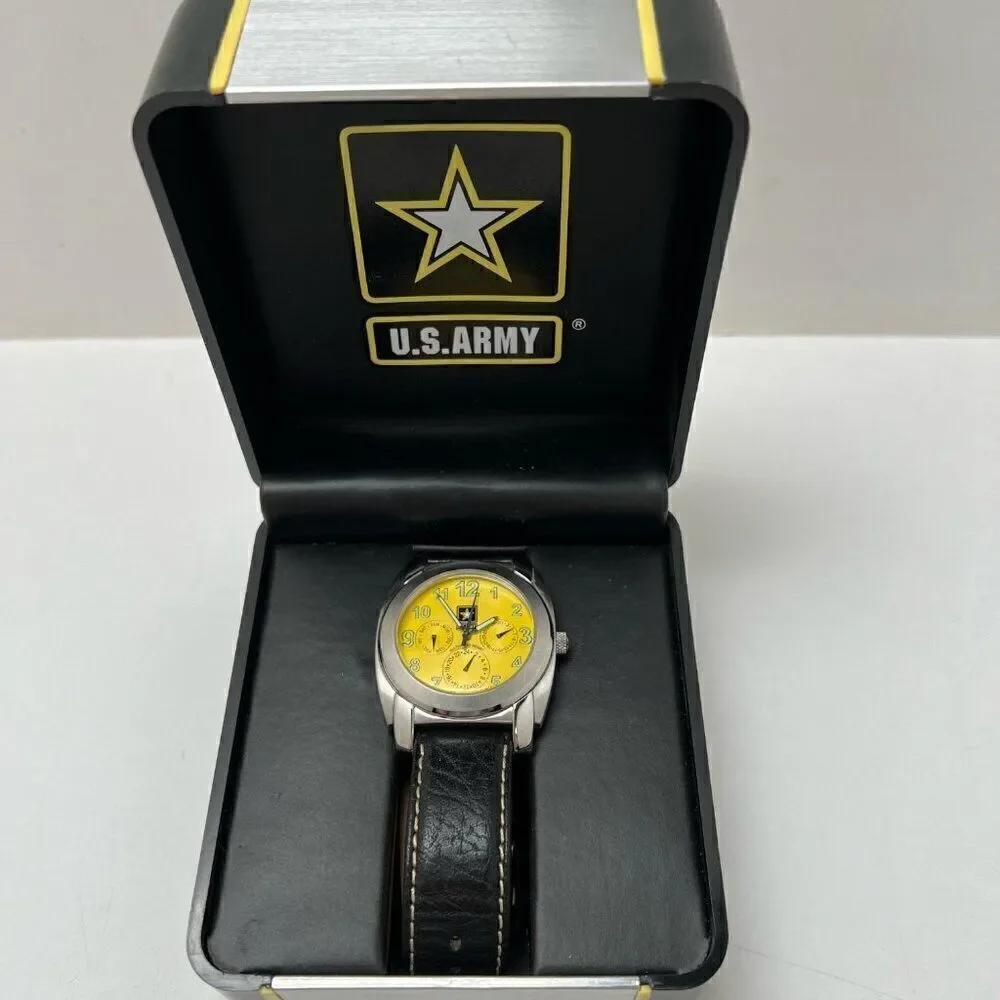 U.S. Army Watch Leather Stainless Steel Water Resistant US/1024 6P29 Hard Case